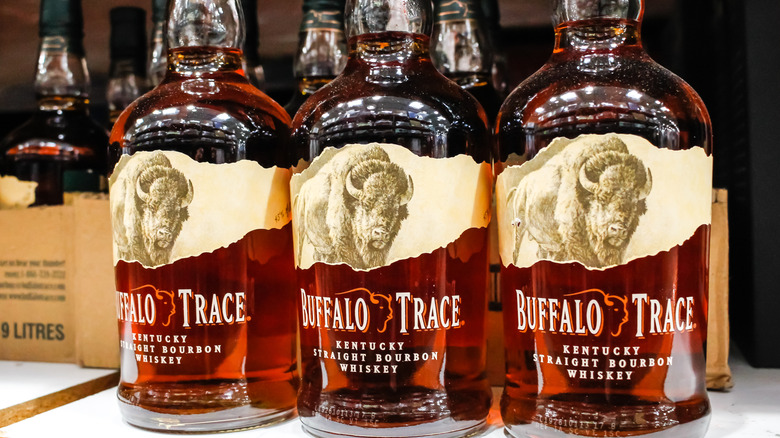 Bottles of Buffalo Trace on a shelf