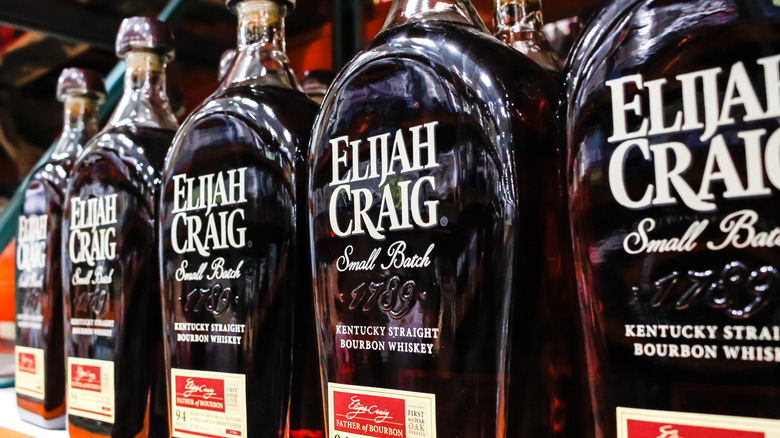 Bottles of Elijah Craig whiskey on a store shelf