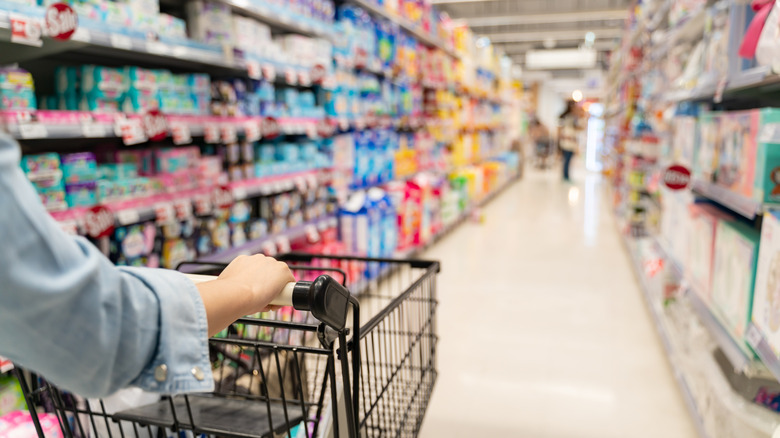 person pushing cart at store