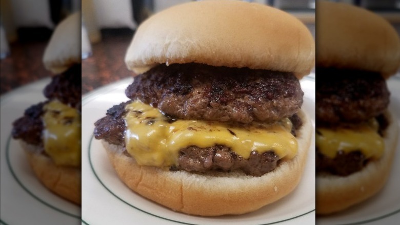 a stacked double cheeseburger
