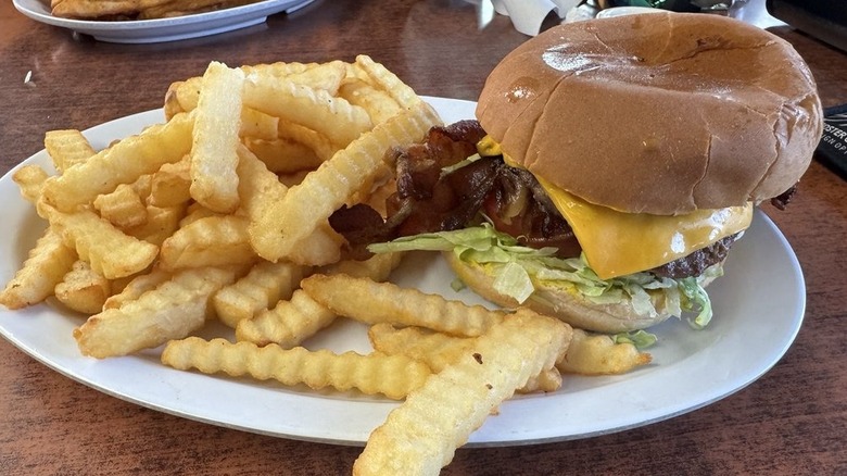 bacon cheeseburger with fries