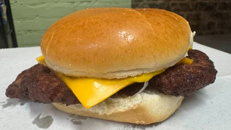 a dough burger from Latham's Hamburger Inn