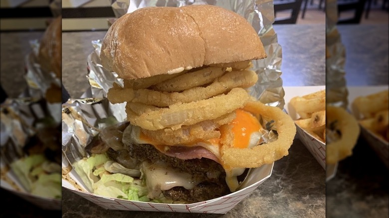a Skip's cardiac burger