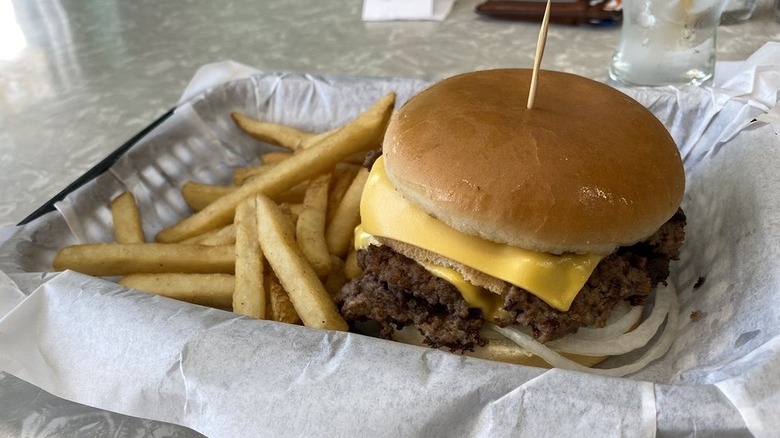 a cheeseburger and French fries