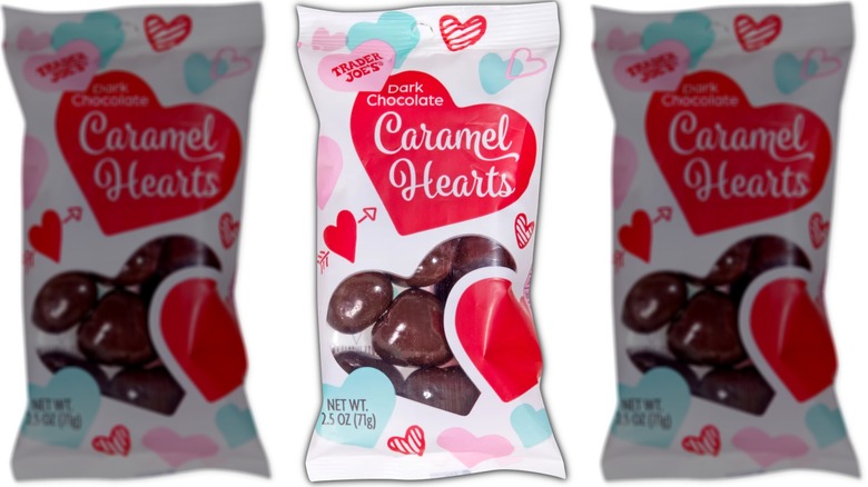 bag of dark chocolate covered caramel hearts