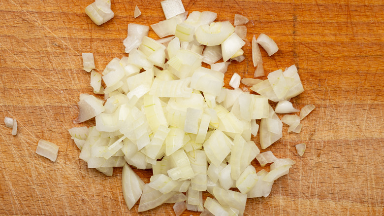 Pile of chopped white onions