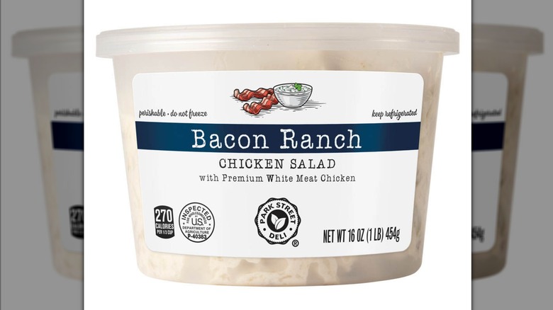 Container of bacon ranch flavored chicken salad.