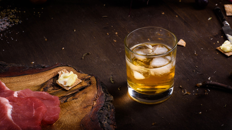 steak with whiskey glass bourbon