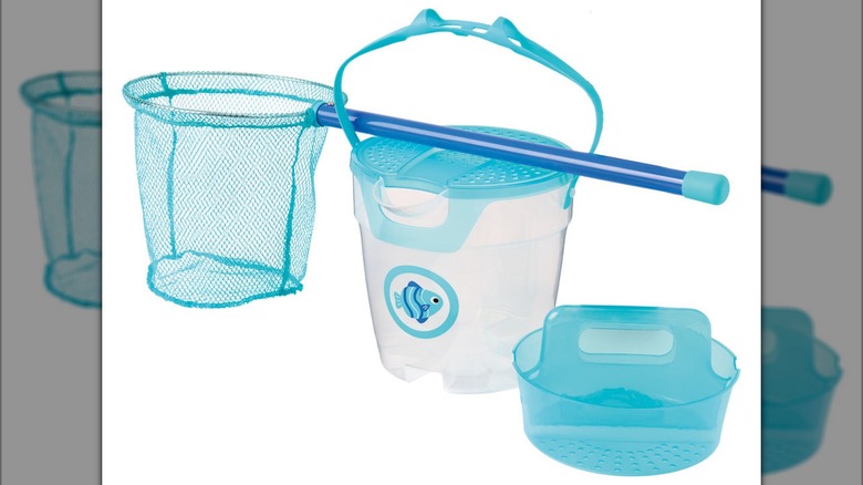 Blue fishing bucket and net set from Aldi
