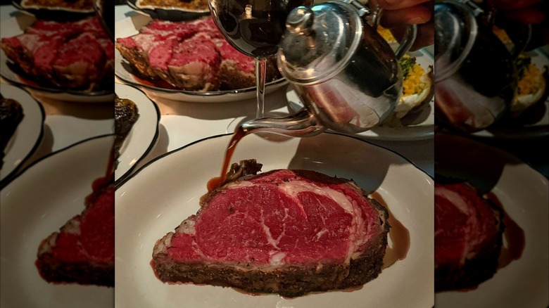 Prime rib served with au jus at Bon Ton Prime Rib