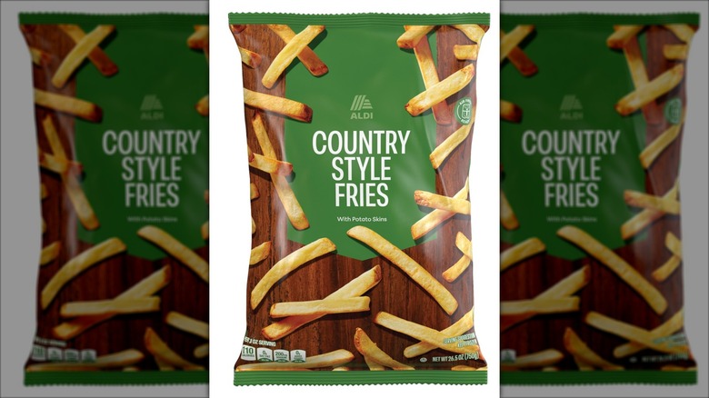 Bag of frozen country-style French fries.
