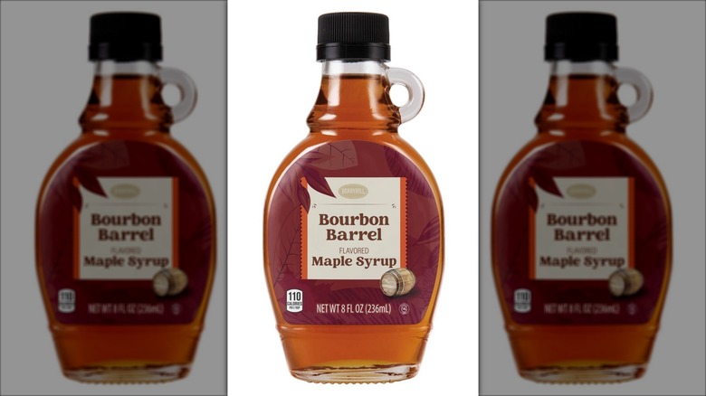 Bottle of bourbon barrel flavored maple syrup.