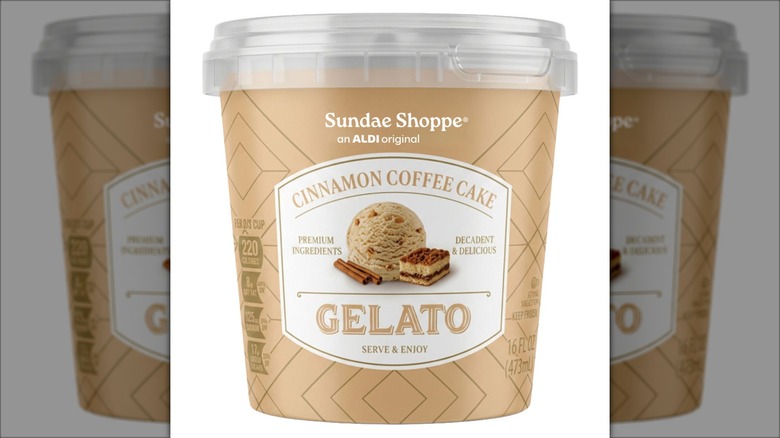Carton of cinnamon coffee cake flavored gelato.