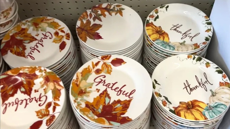 Royal Norfolk fall theme ceramic plates from Dollar Tree with leaves