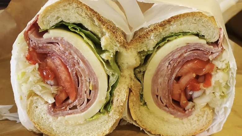 sandwich wrapped in white paper