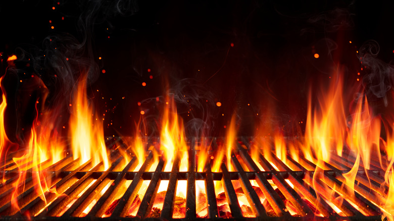 grill with fiery blaze