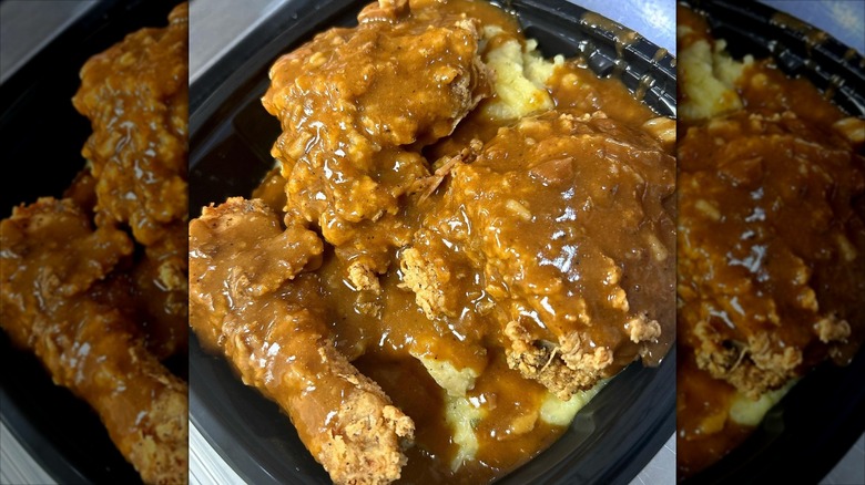 Smothered fried chicken and gravy