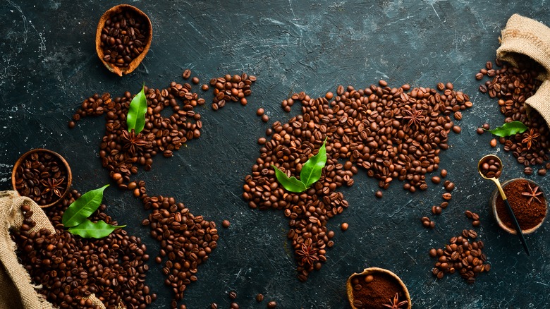 coffee beans shaped into countries