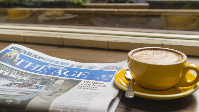 latte with Australian newspaper