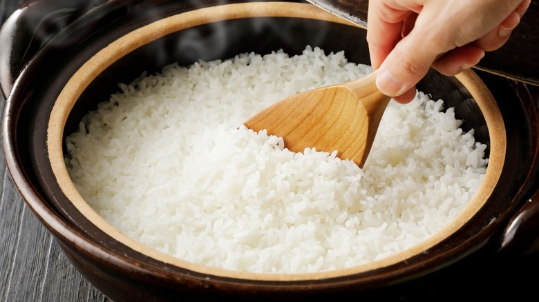 cooked rice in a pot