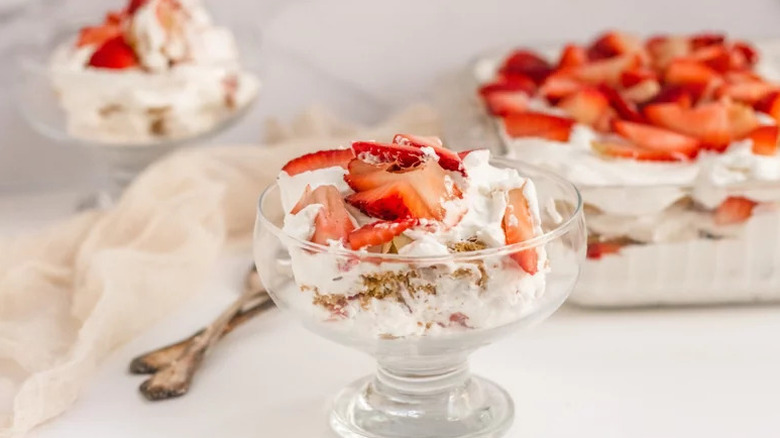 dish of strawberry icebox cake