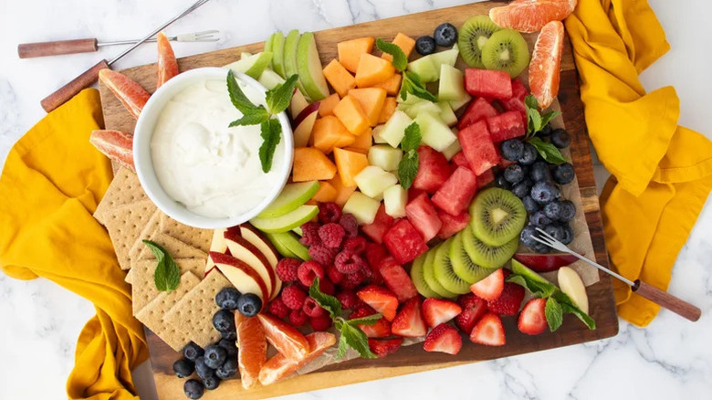 fruit tray with marshmallow dip