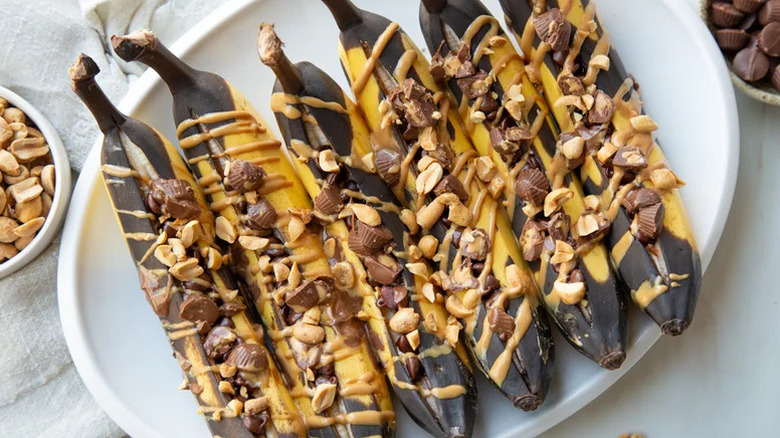 tray of peanut covered banana boats