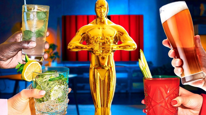 Oscars statue with drinks