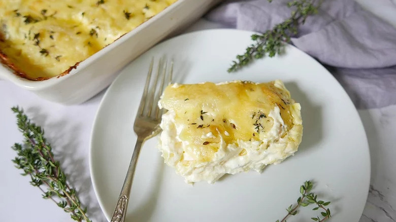 Creamy dauphinoise potatoes on a plate