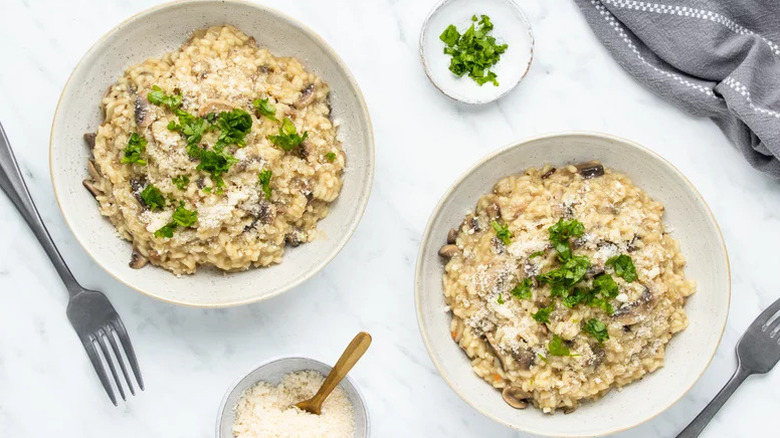 two bowls of mushroom risotto