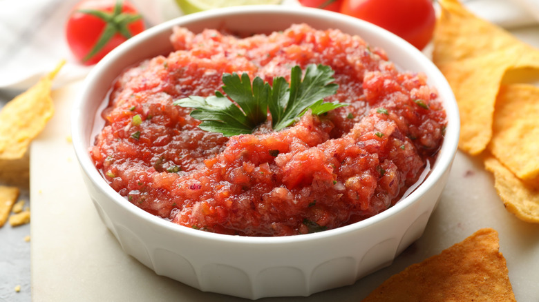 Bowl of salsa with chips