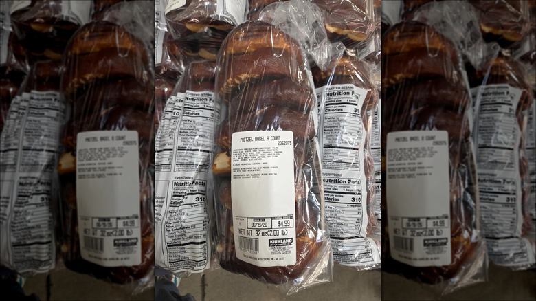 A package of Costco's Kirkland Signature pretzel bagels