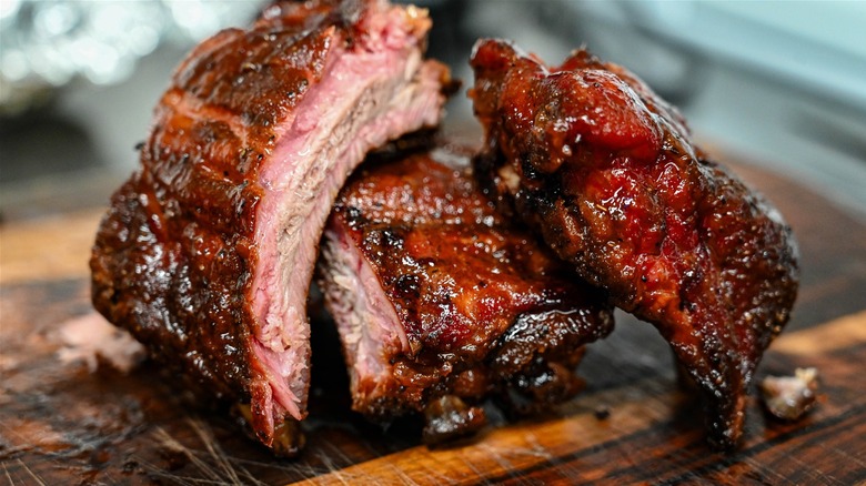 Stack of barbecue pork ribs