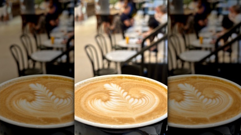 Tatte hot latte inside the cafe