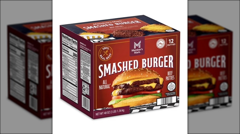 Box of pre-made smashed beef patties.
