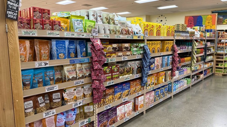 Assortment of packaged goods inside Trader Joe's.