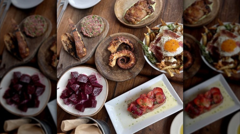 Tapas plates on a wooden table