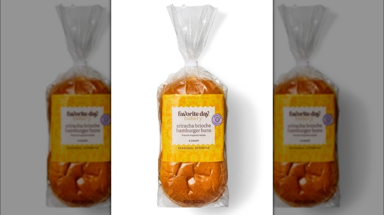 Bag of sriracha-flavored brioche hamburger buns.