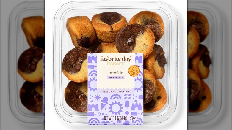 Package of small baked goods that combine cookies and brownies.