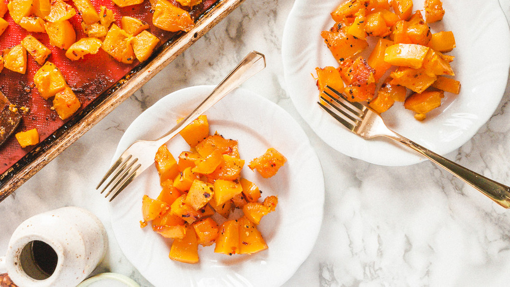 roasted butternut squash on plates