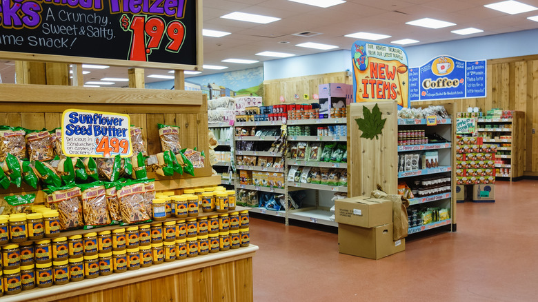 Endcap displays inside Trader Joe's.