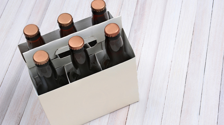 An unbranded 6-pack of beer on a table