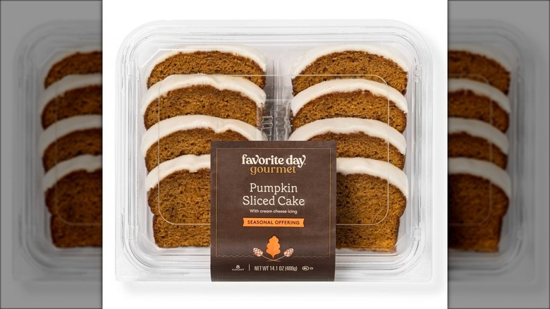 Package with iced pumpkin cake slices.