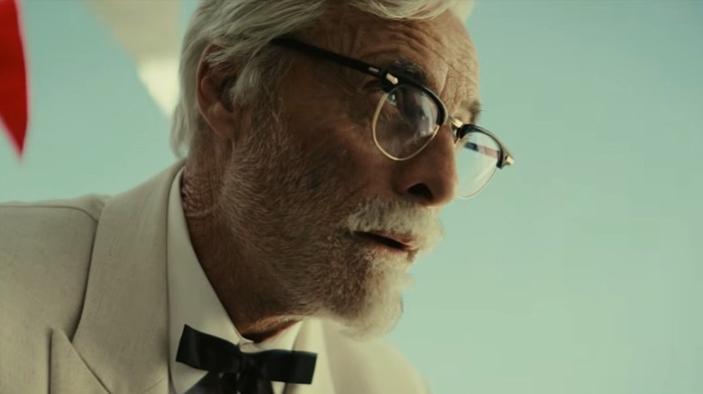 Screenshot of a serious Colonel Sanders in KFC's campaign video entitled, "Obsession"