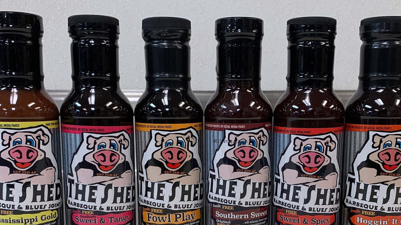 lineup of seven The Shed barbecue sauces