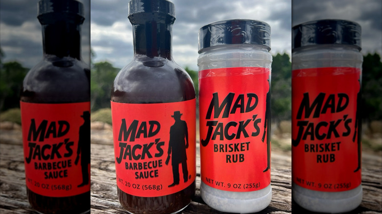 A bottle of Mad Jack's barbecue sauce and brisket rub