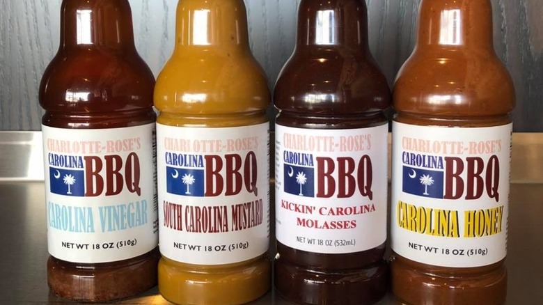 Four bottles of Charlotte-Rose's Carolina BBQ sauce