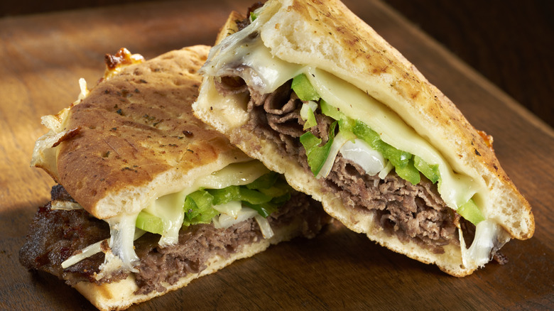 Toasted steak and cheese sandwich