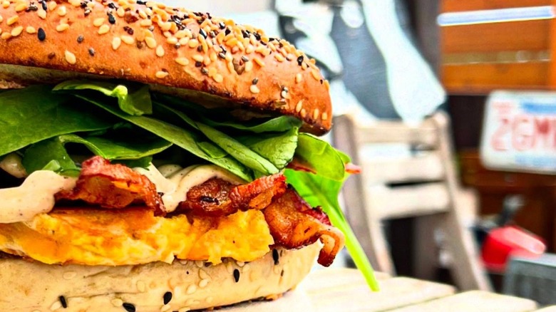 Breakfast sandwich on a table