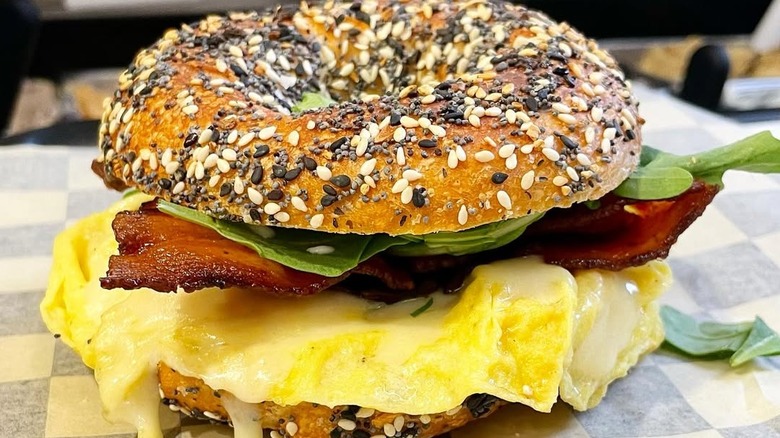The Rizo breakfast bagel with eggs and bacon
